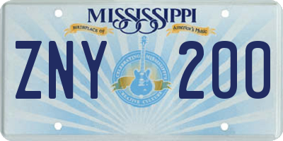 MS license plate ZNY200