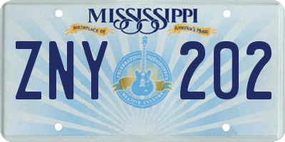 MS license plate ZNY202