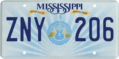 MS license plate ZNY206