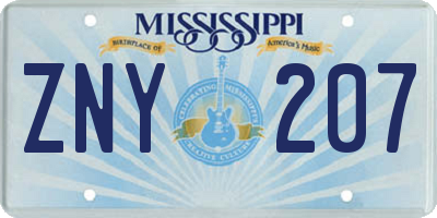 MS license plate ZNY207
