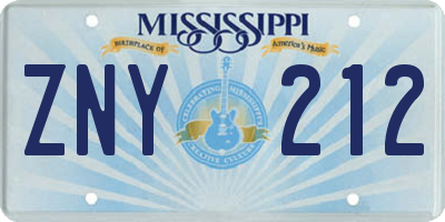 MS license plate ZNY212