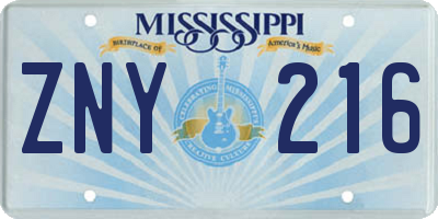 MS license plate ZNY216