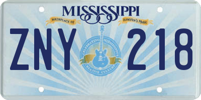 MS license plate ZNY218