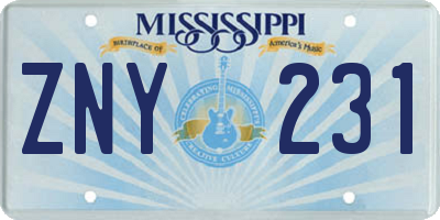 MS license plate ZNY231