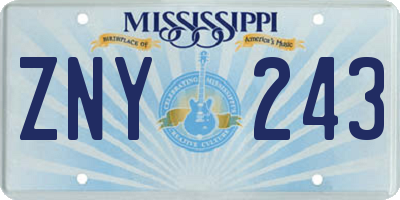 MS license plate ZNY243