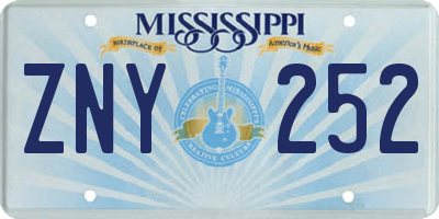 MS license plate ZNY252