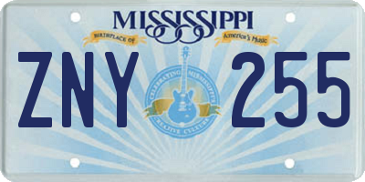 MS license plate ZNY255