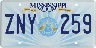 MS license plate ZNY259