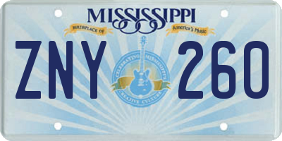 MS license plate ZNY260