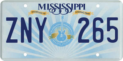 MS license plate ZNY265