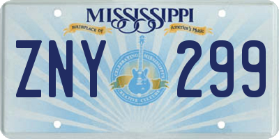 MS license plate ZNY299