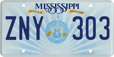 MS license plate ZNY303