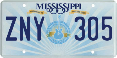 MS license plate ZNY305