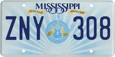 MS license plate ZNY308