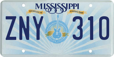 MS license plate ZNY310