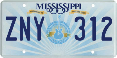 MS license plate ZNY312