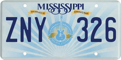 MS license plate ZNY326