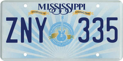 MS license plate ZNY335