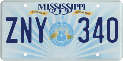 MS license plate ZNY340