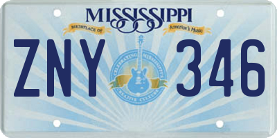 MS license plate ZNY346