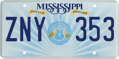MS license plate ZNY353
