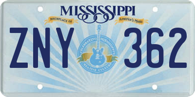 MS license plate ZNY362