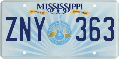 MS license plate ZNY363