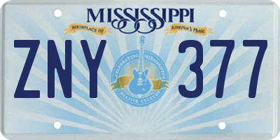 MS license plate ZNY377