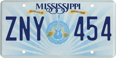 MS license plate ZNY454