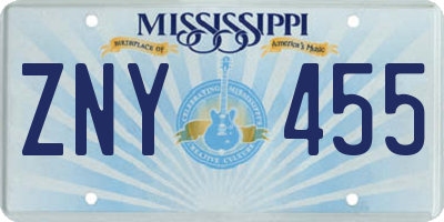 MS license plate ZNY455