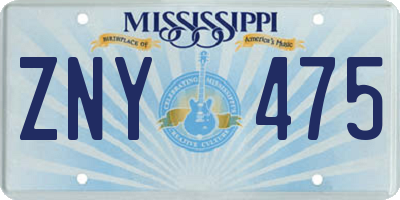 MS license plate ZNY475