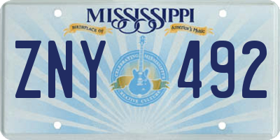 MS license plate ZNY492