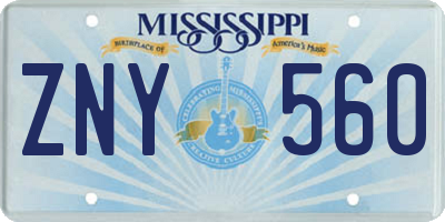 MS license plate ZNY560