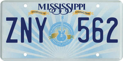 MS license plate ZNY562