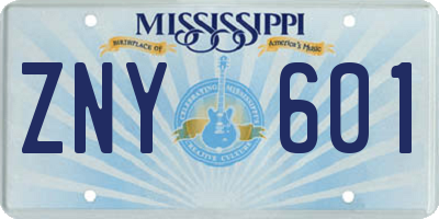 MS license plate ZNY601