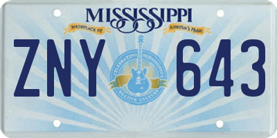 MS license plate ZNY643
