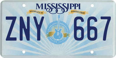 MS license plate ZNY667