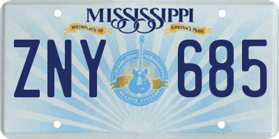 MS license plate ZNY685