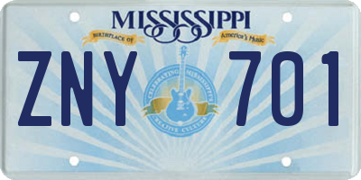MS license plate ZNY701