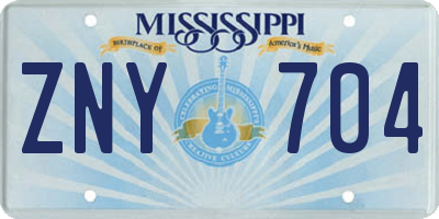 MS license plate ZNY704