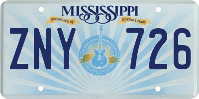 MS license plate ZNY726