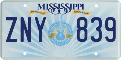 MS license plate ZNY839