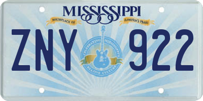 MS license plate ZNY922