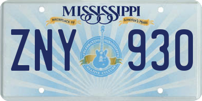 MS license plate ZNY930