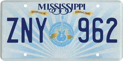 MS license plate ZNY962