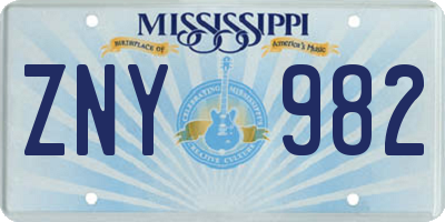 MS license plate ZNY982