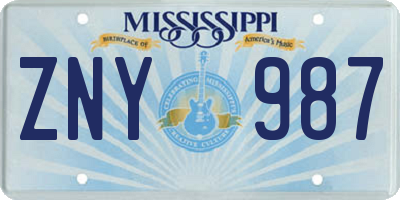 MS license plate ZNY987