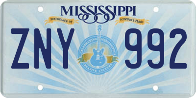MS license plate ZNY992