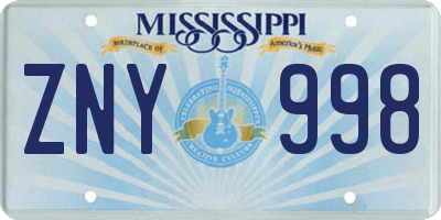 MS license plate ZNY998