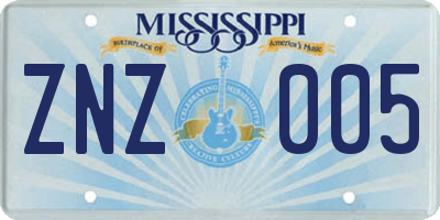 MS license plate ZNZ005